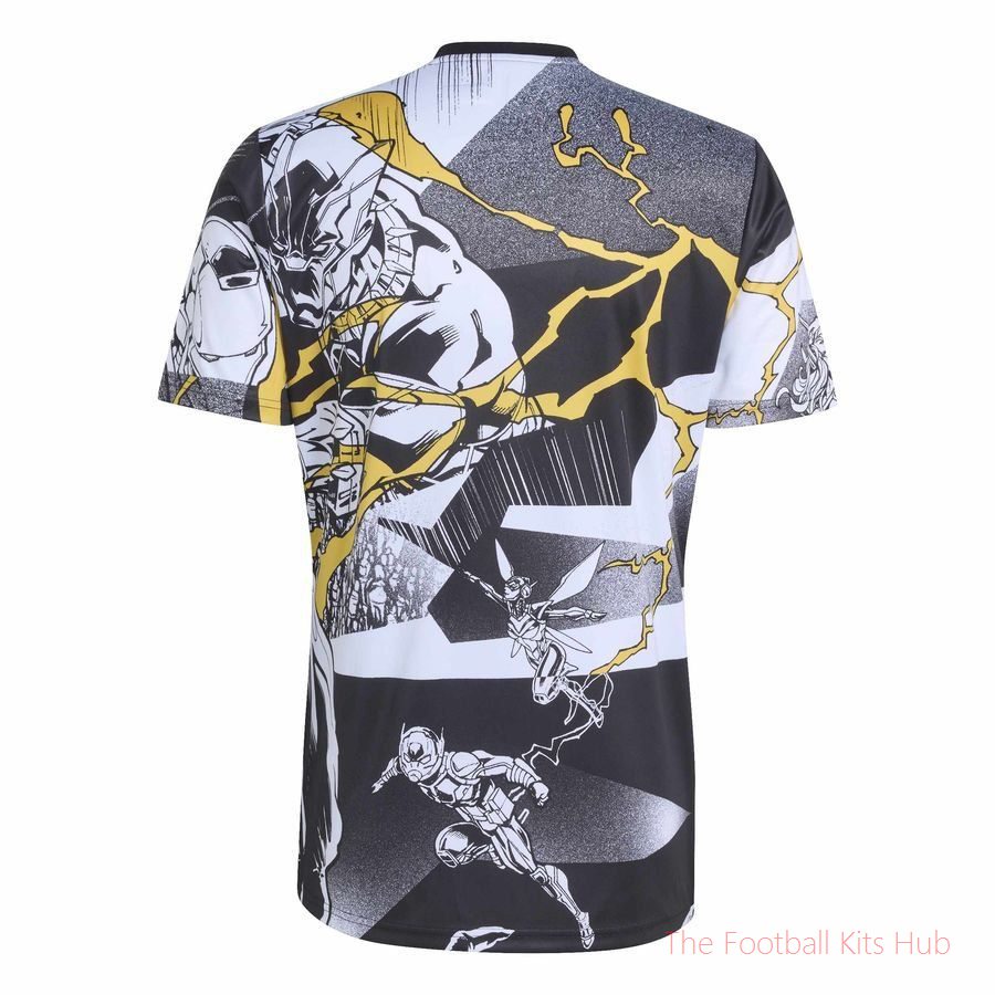 Real Madrid X Marvel Training T-Shirt Pre Match - White/Black/Bold Gold-unisoccer store